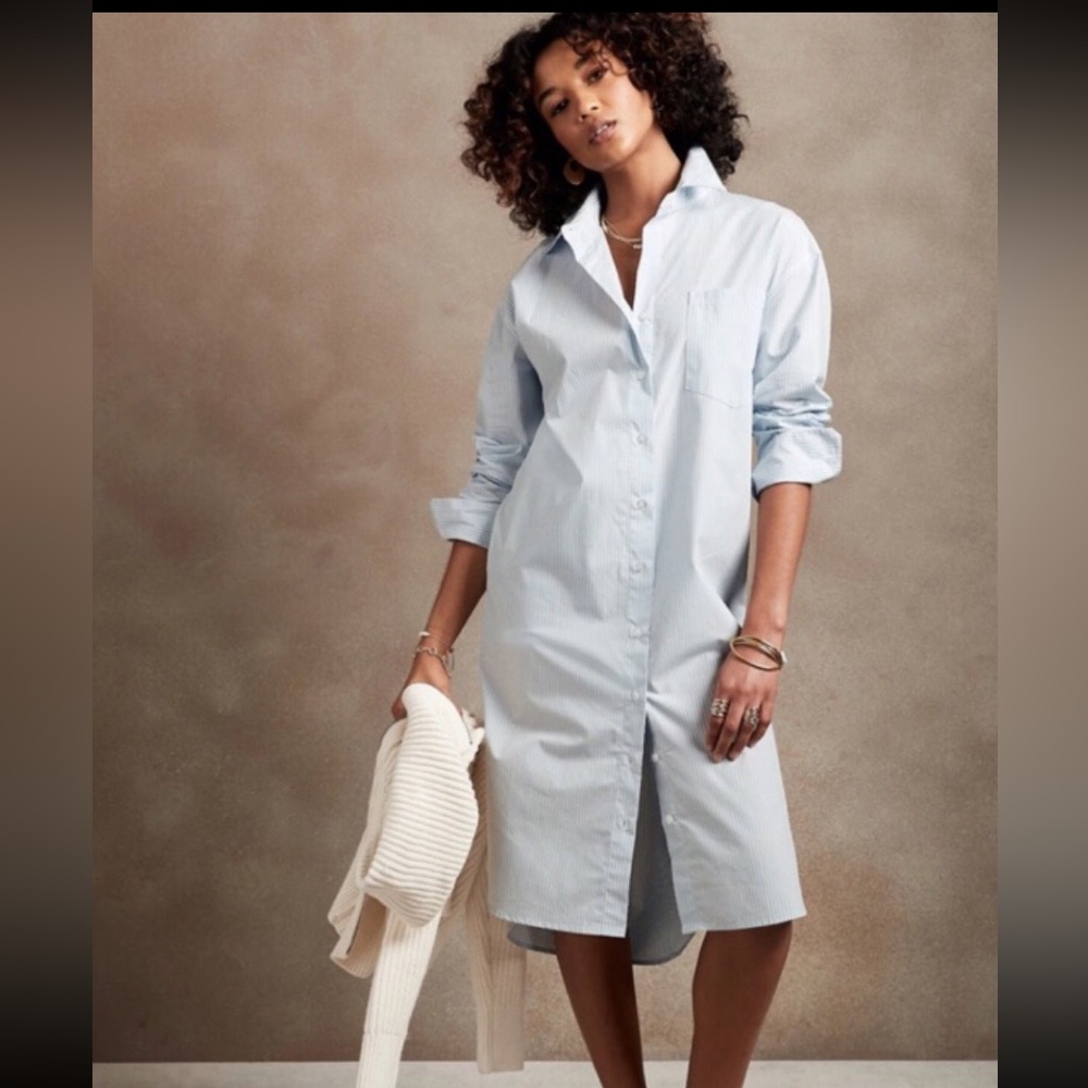 Banana Republic Stylish Blue Striped Long Shirt Dress